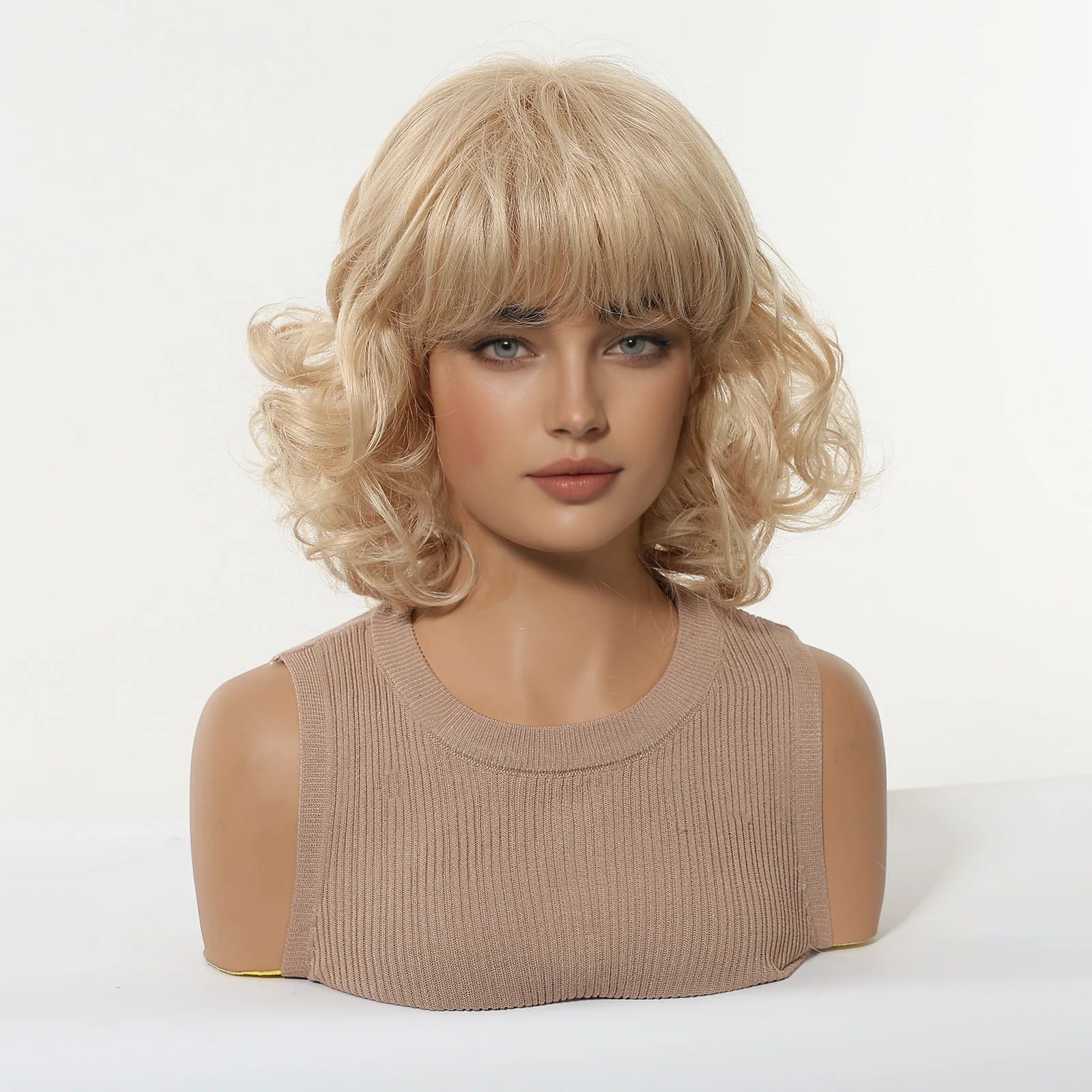 Blonde Curly Wig Front View