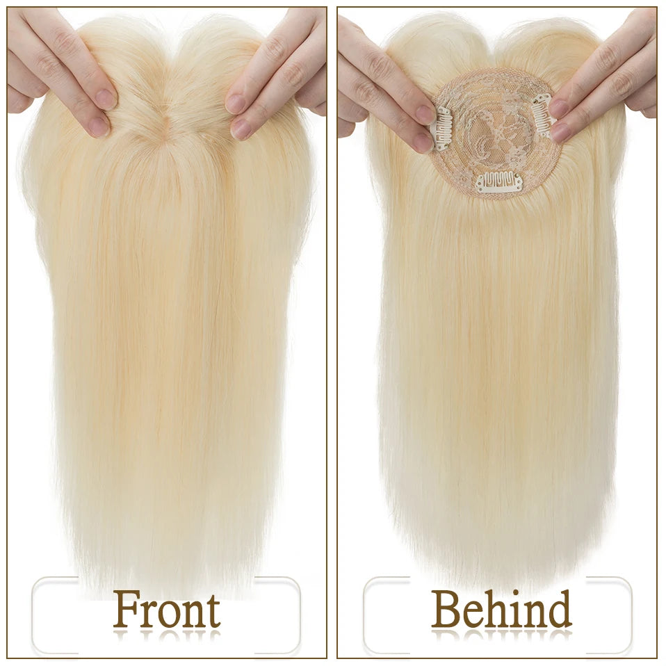 Blonde Hair Topper Human Hair Base Front and Back