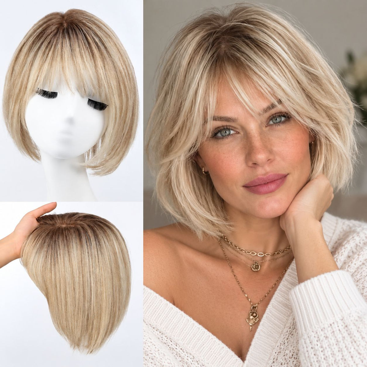 Blonde Hair Topper with Dark Roots