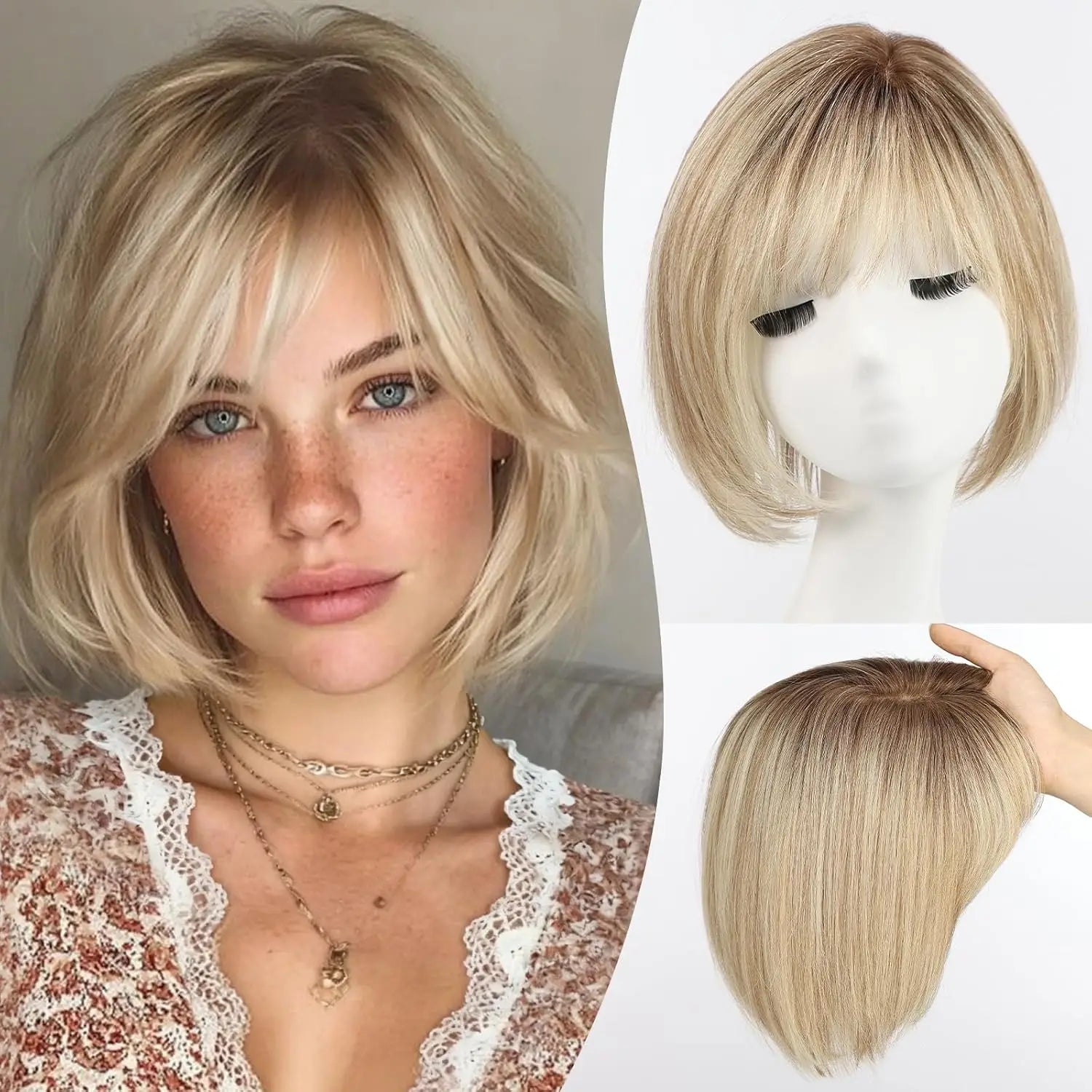 Blonde Hair Topper with Dark Roots