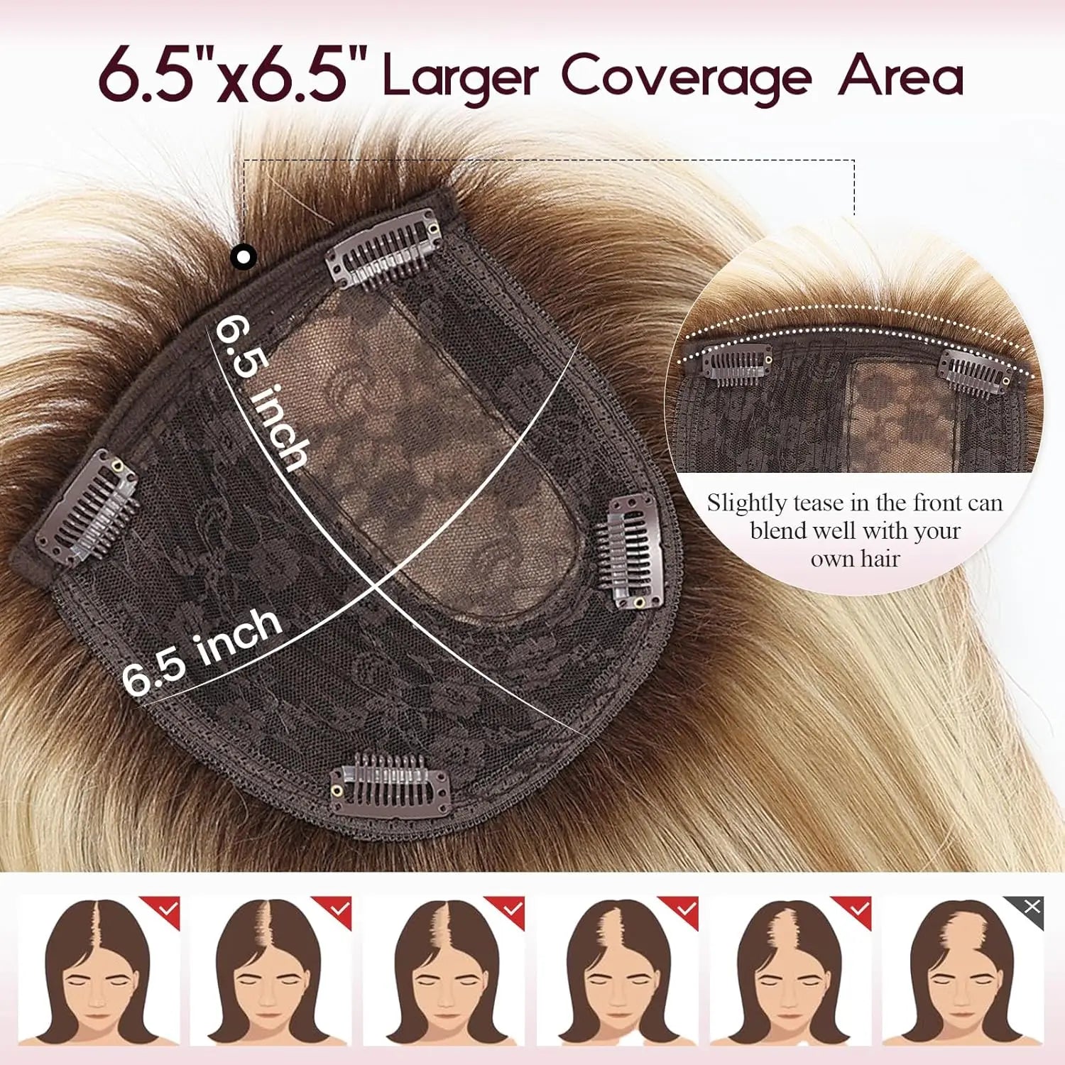 Blonde Hair Topper with Dark Roots Large Base