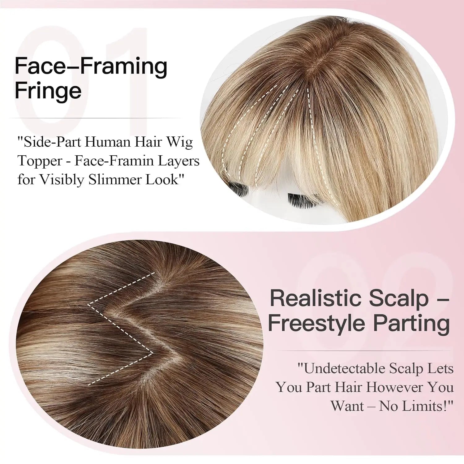 Blonde Hair Topper with Dark Roots with Bangs