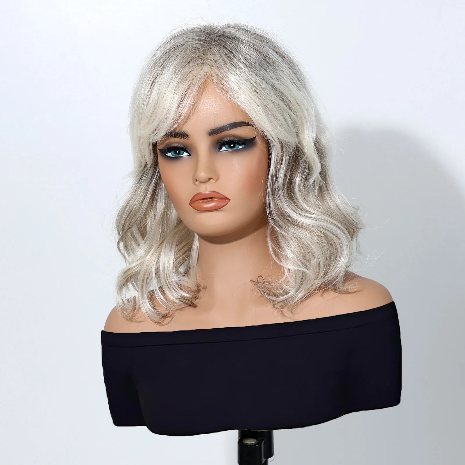 Blonde Human Hair Blend Wig Side View