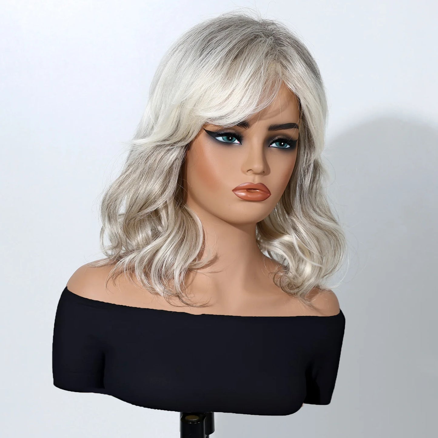Blonde Human Hair Blend Wig Side Views