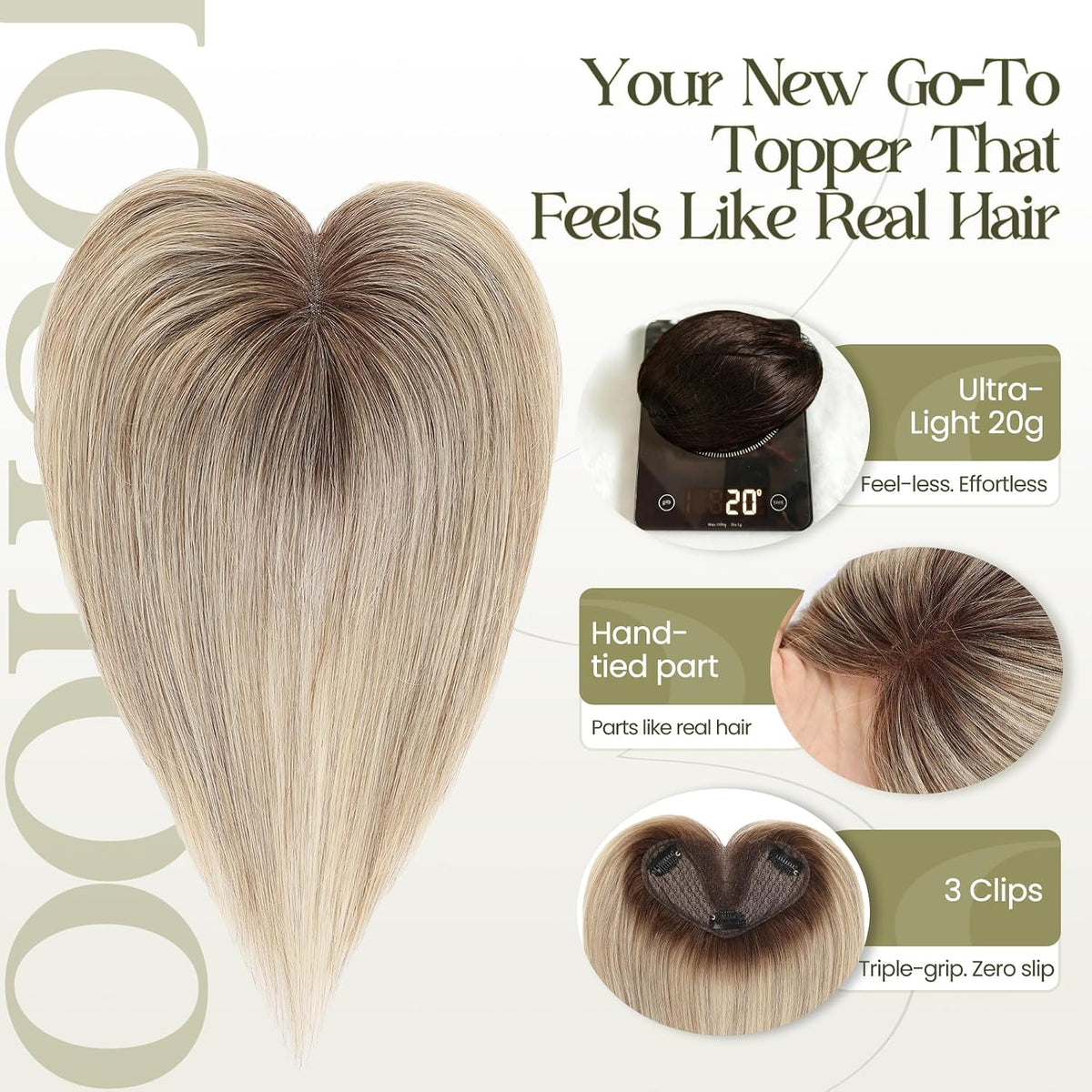 Blonde Topper Hand Tied Silk Base