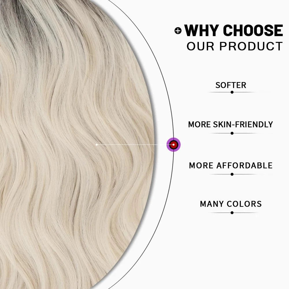 Blonde Wigs with text highlighting product benefits on a white background
