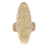 Blonde curly ponytail extension on a mannequin head against a white background