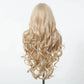 Blonde wig on a mannequin head against a white background