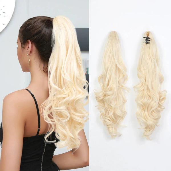 Blonde ponytail extensions on a white background