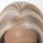 Blonde wig on a mannequin head with a clear background