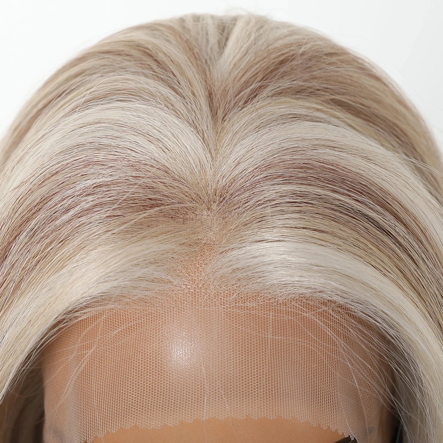 Blonde wig on a mannequin head with a clear background