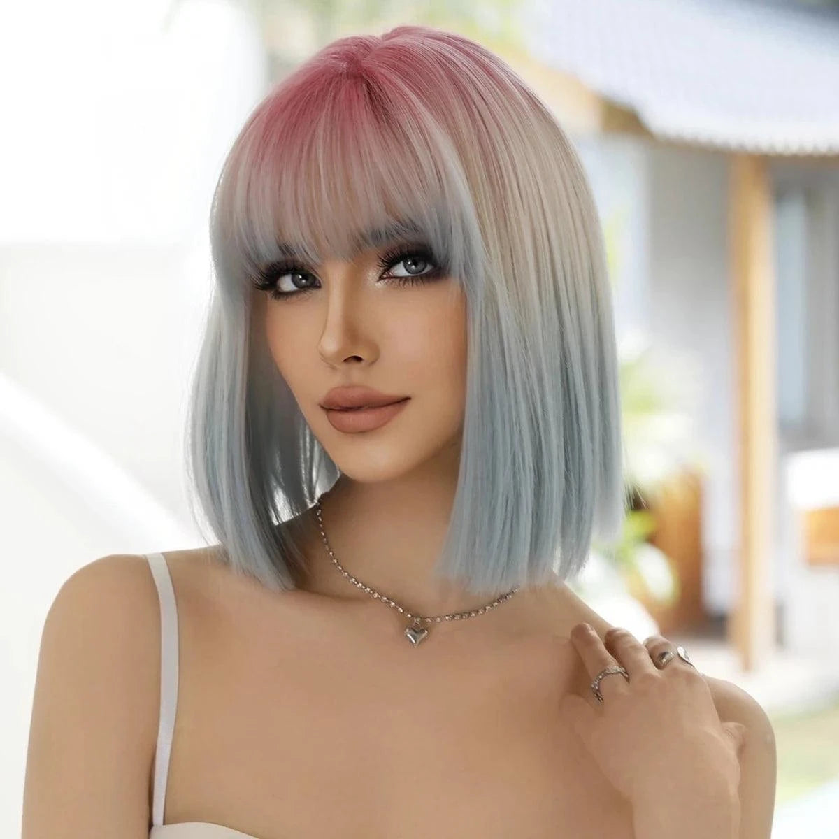 Blue Pink Bob Wig