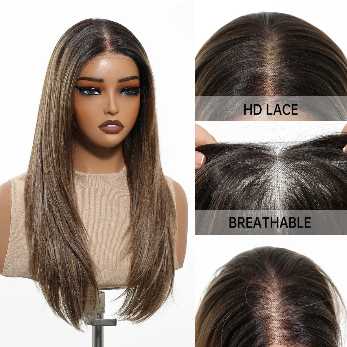 Brown Medium Length Wig with HD Lace