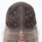 Brown lace wig cap with a clear mesh front on a white background