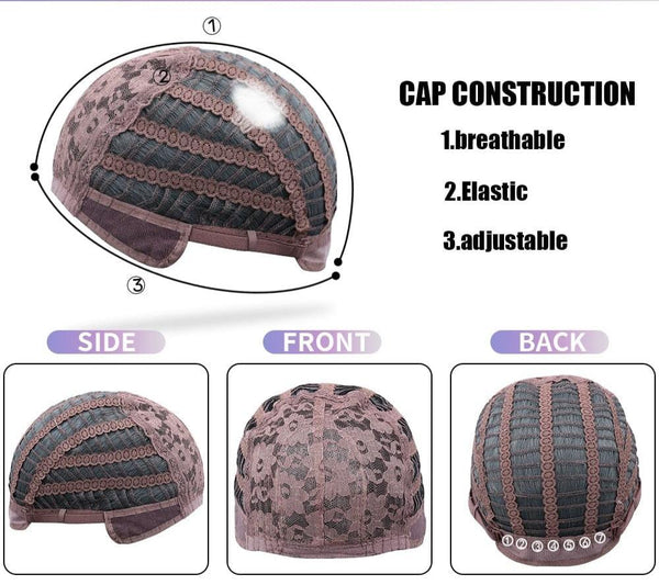 Cap construction diagram with side, front, and back views on a white background.