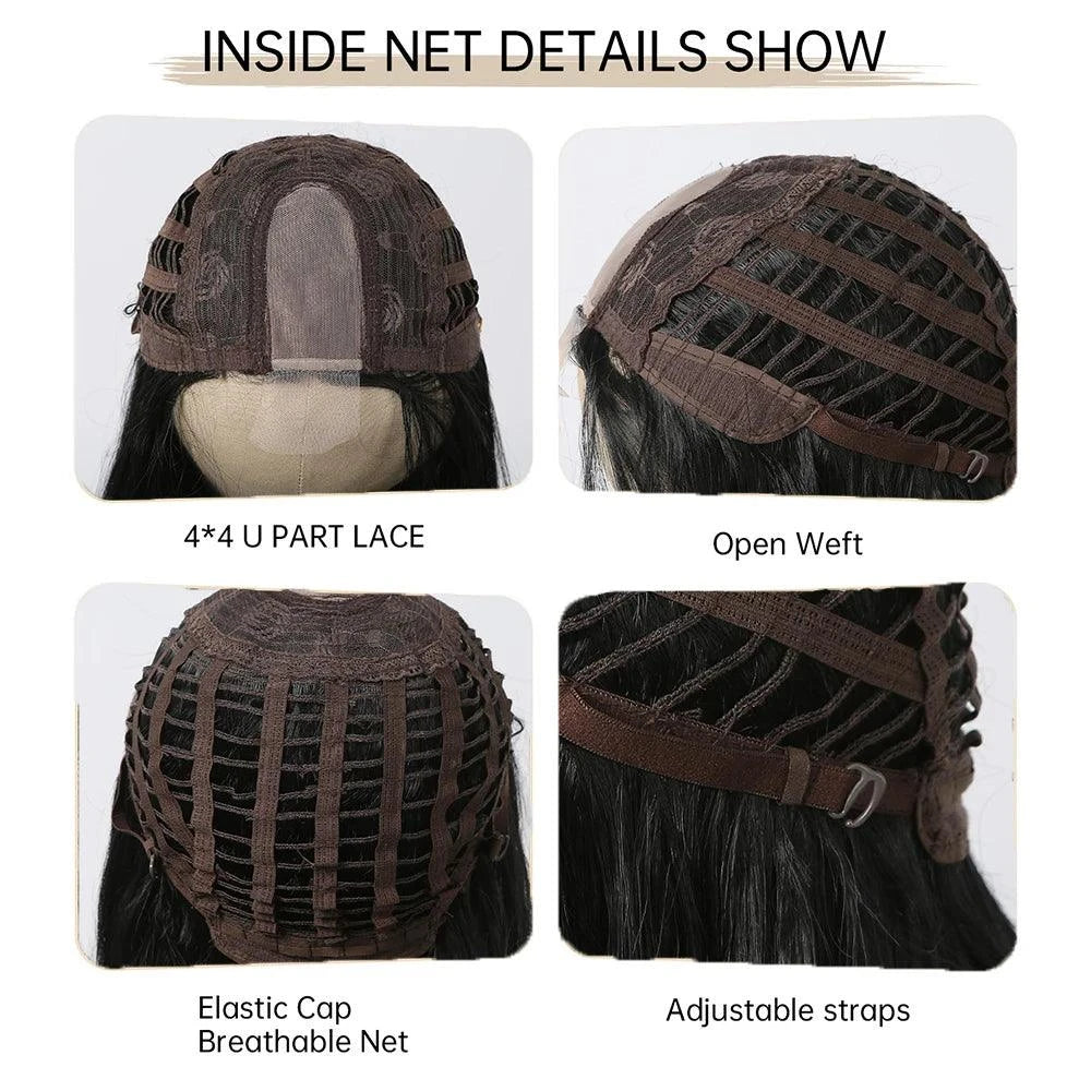 Cherry red and black two-tone wig with middle part – heat resistant