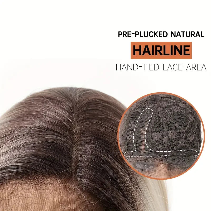 Close-up of a hairline with pre-plucked natural hairline and hand-tied lace area on a white background.