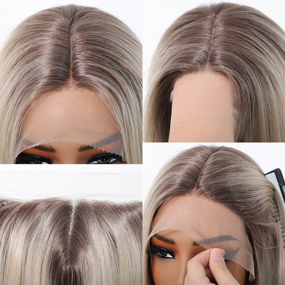 Close-up of a white blonde hair wig with a lace front on a mannequin head.