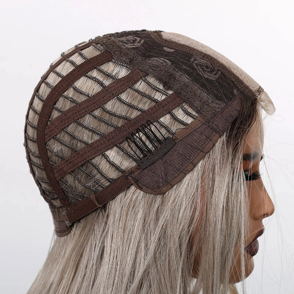 Close-up of a wig with a lace front on a white background