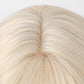 Close-up of blonde synthetic wig hairline and parting