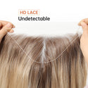 Close-up of hair extensions with 'HD LACE' and 'Undetectable' text.