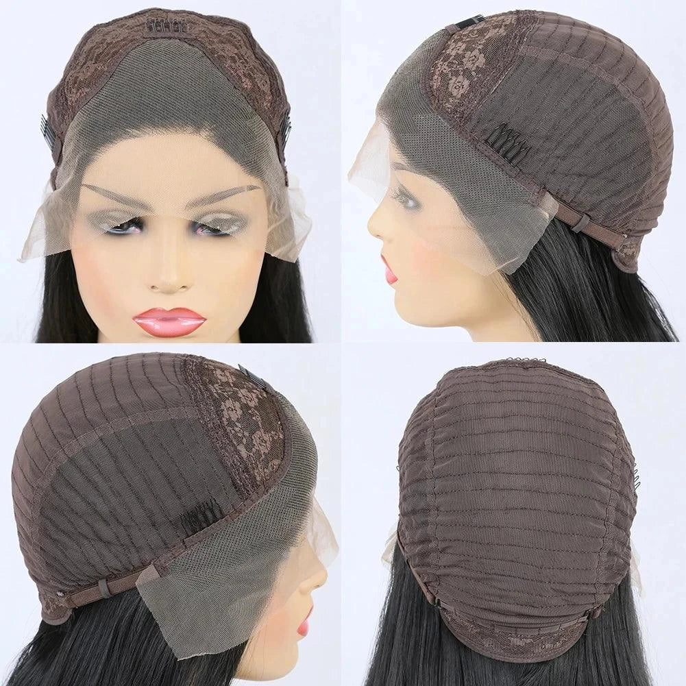Close-up of lace front hairline – black and pink wig with natural parting