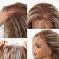 Close-up of lace front hairline on medium brown wig