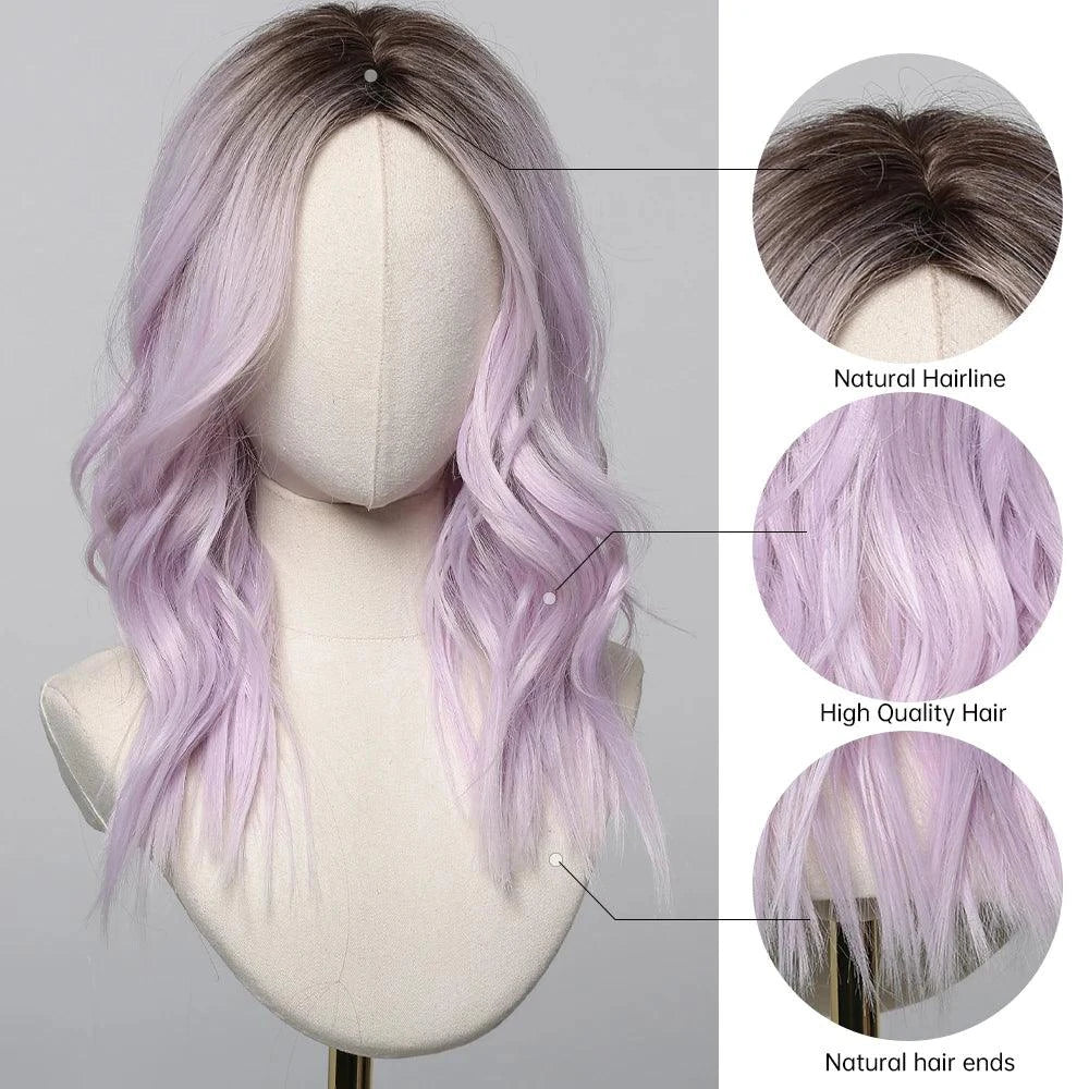 Close-up of lace front purple wig with realistic hairline