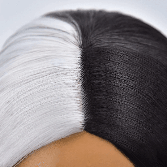 Close-up of wig fibres – soft synthetic texture with heat-resistant strands