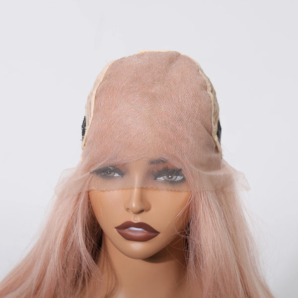 Close up of Free Part PInk Lace Wig