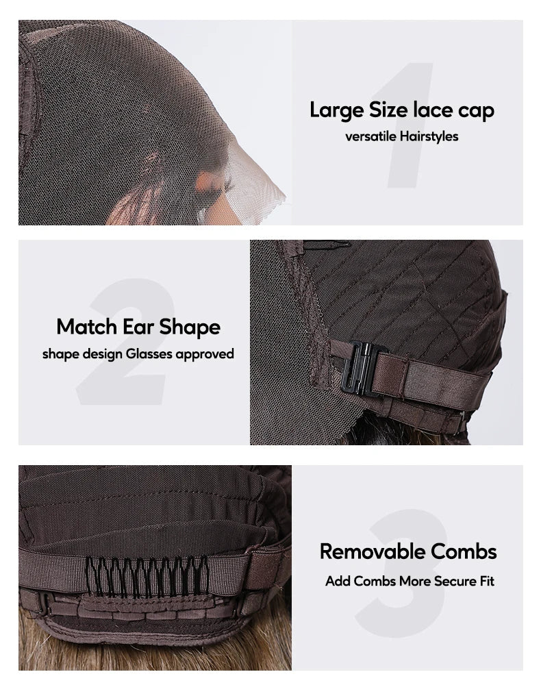 Collage of a lace cap with features highlighted on a white background