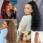 Collage of women with styled curly ponytail etension in different colors and lengths.