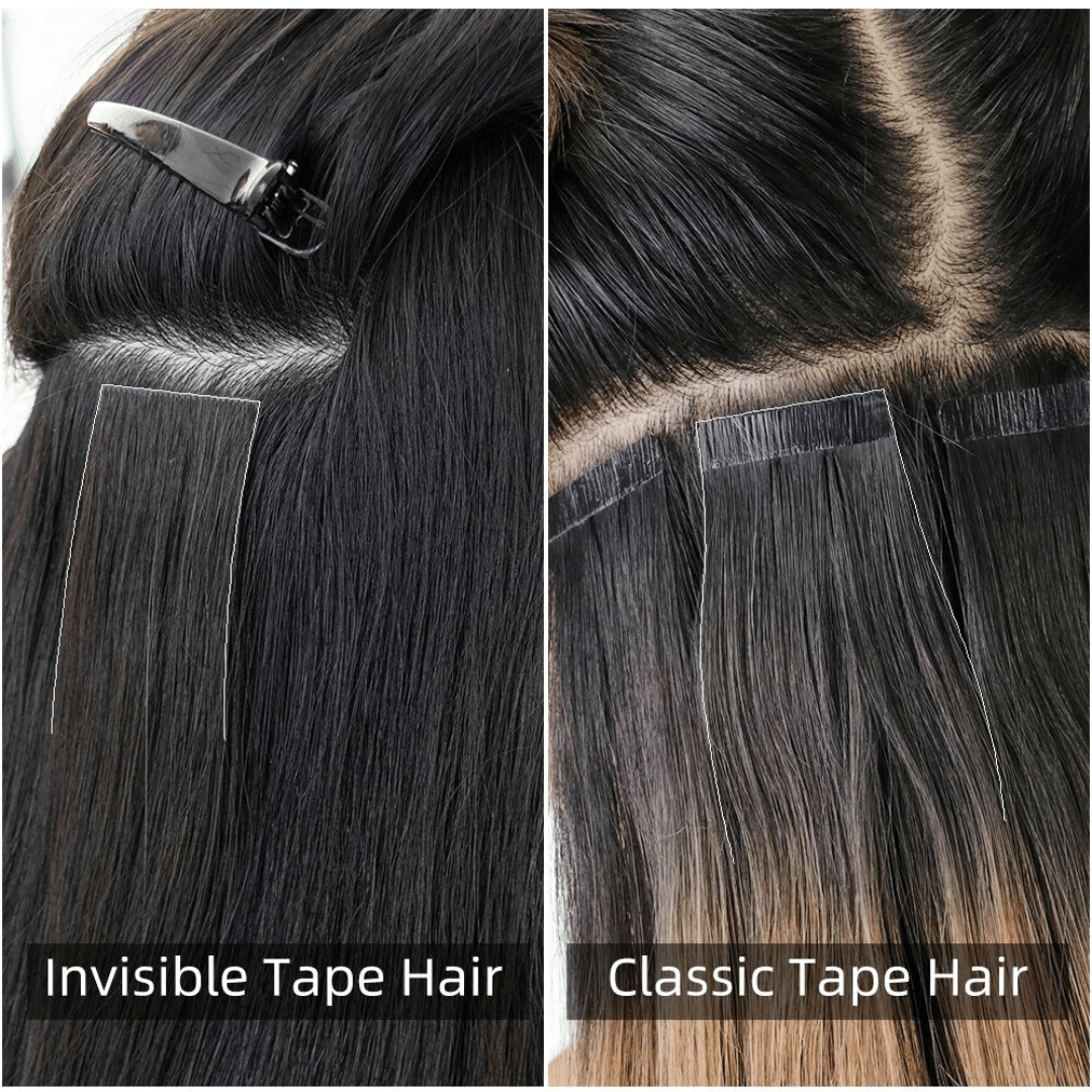 Comparison of invisible tape hair extensions with classic tape hair extensions.