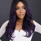 Detailed close-up of pre-plucked hairline on purple lace front wig with baby hairs for natural appearance