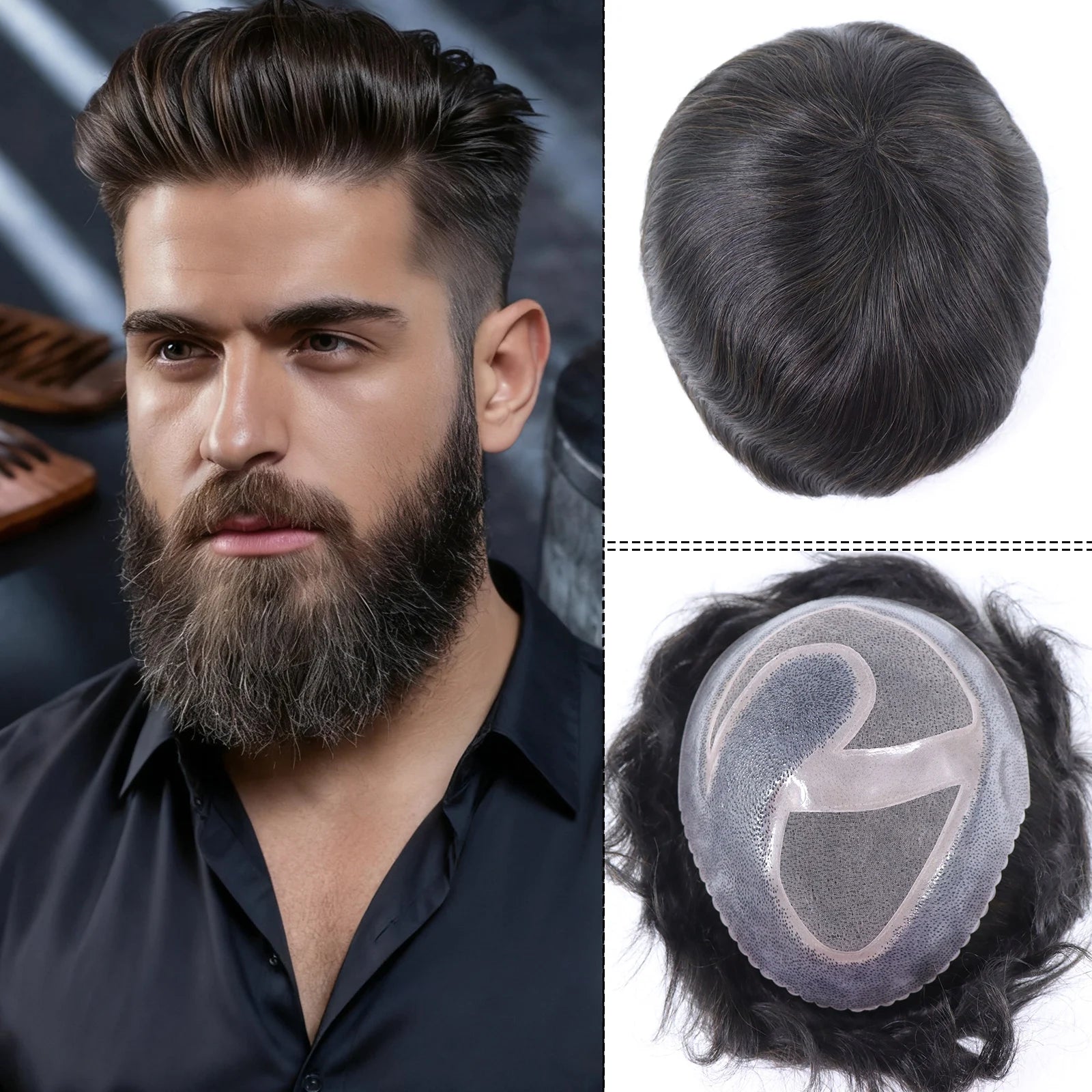 Fake Hair Pieces For Men Dark Grey