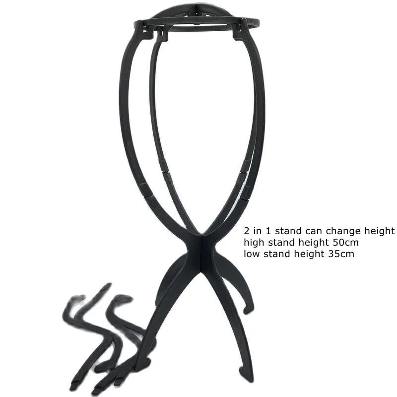 Foldable black wig stand for drying and display
