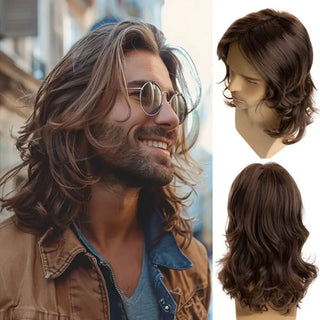 Front view of Men’s Brown Wig on mannequin – short natural style
