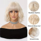 Front view of platinum blonde bob wig with bangs and soft waves