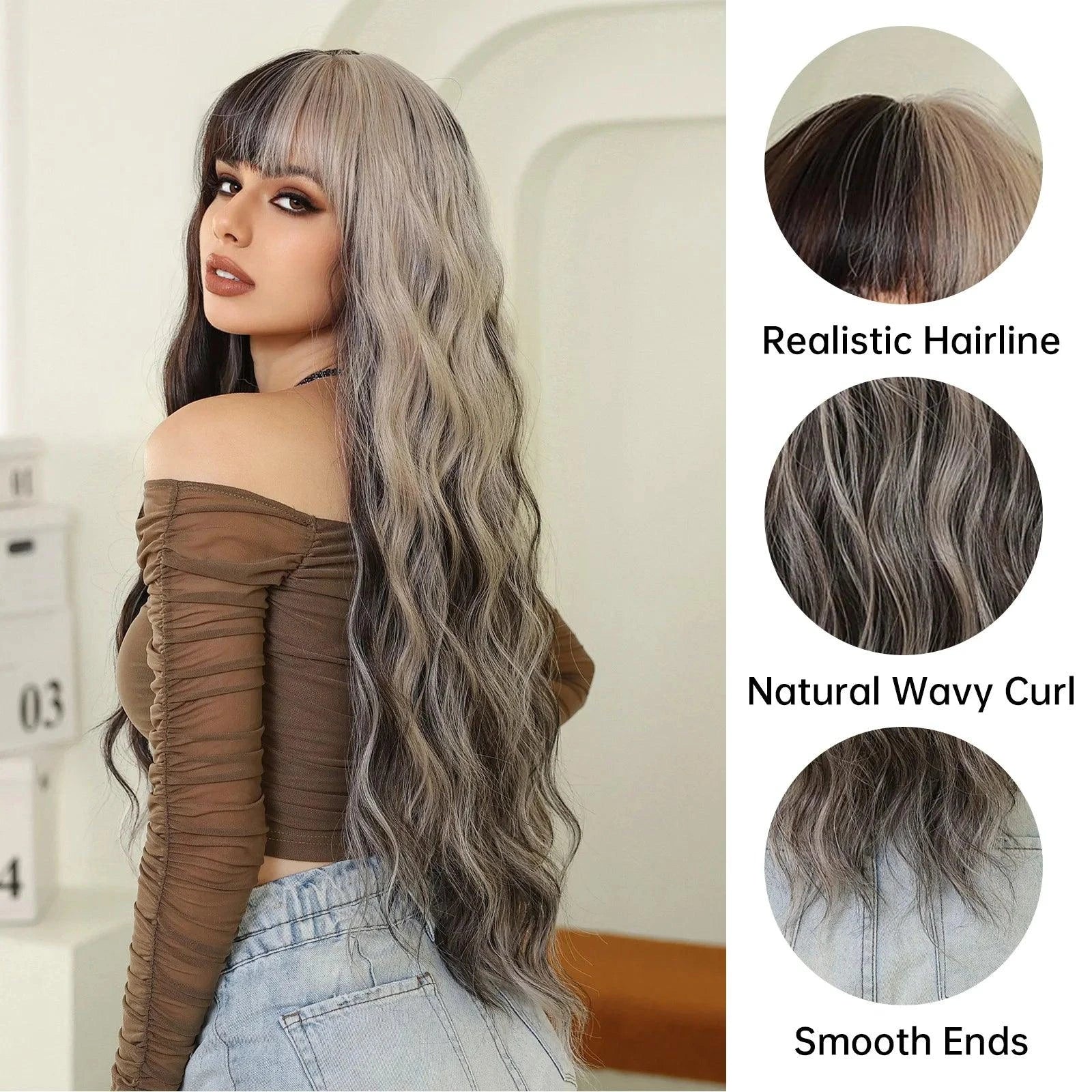 Full-length view of ombré wig – 24-inch long synthetic hair with movement