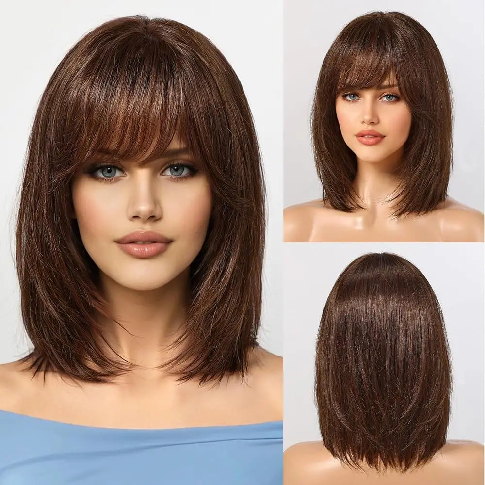 Glueless Human Hair Wigs Dark Brown