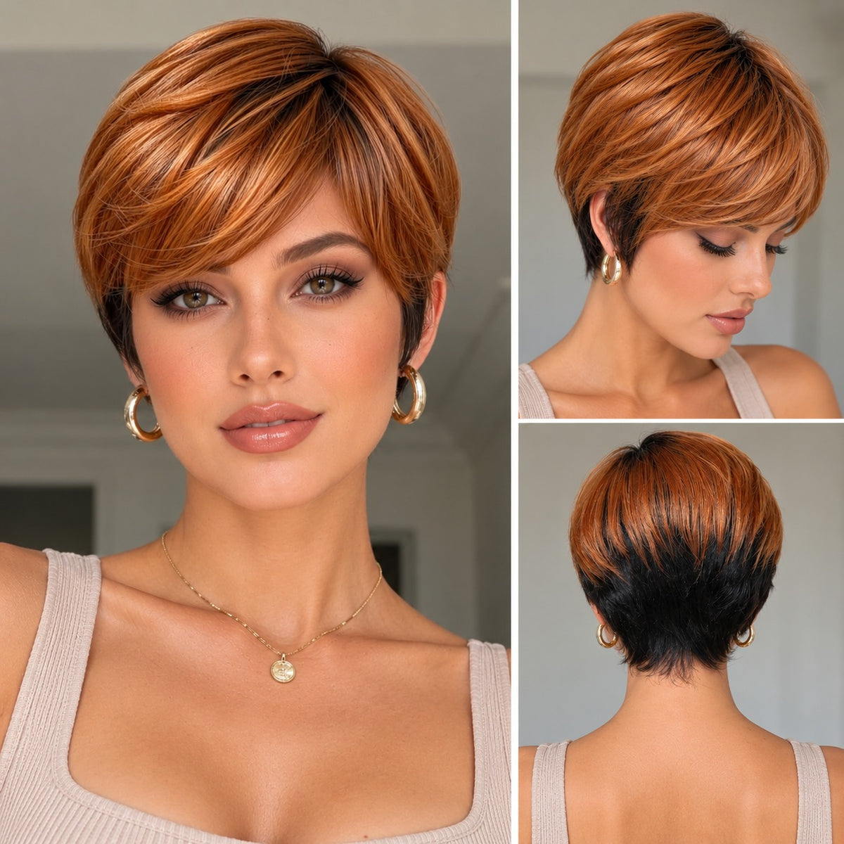 Glueless Wigs Human Hair Black and Ginger
