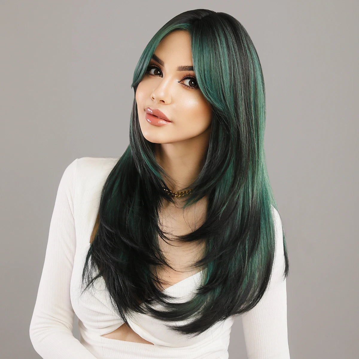 Green Hair Wig With Bangs