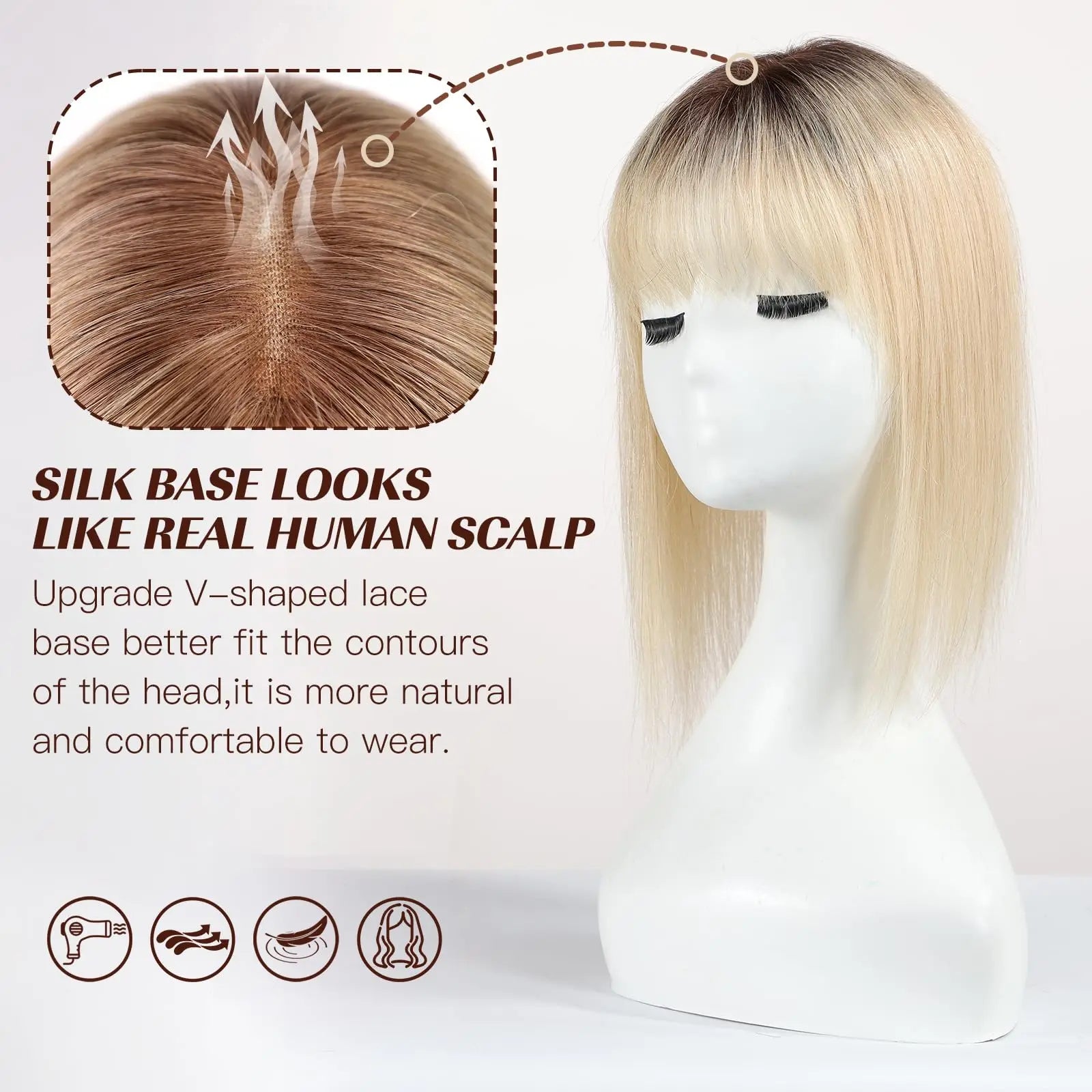 Hair Toppers with Clips Ombre Light Blonde with Fringe