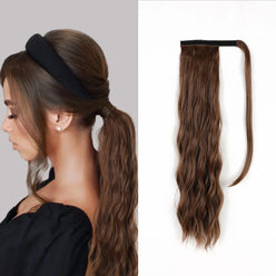 Hair extension shown on a model and separately on a white background