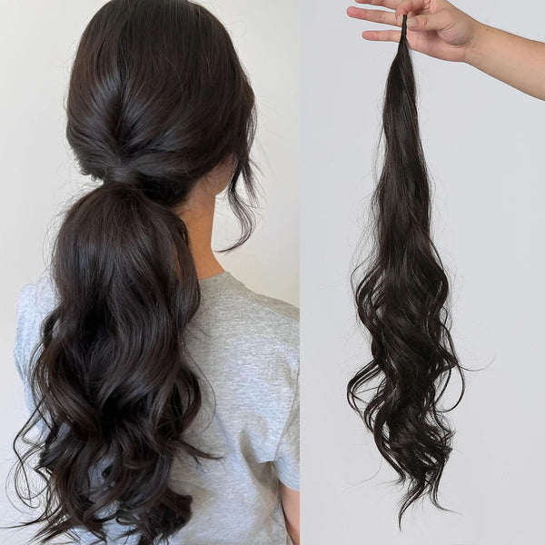 Hair extension shown on a person with a plain background