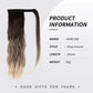 Hair extension with product information on a white background