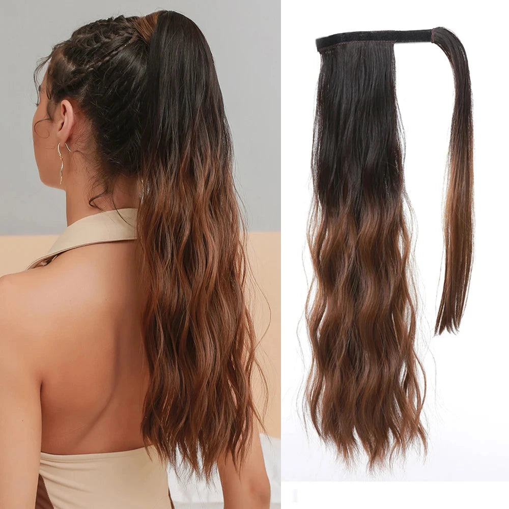 Hair extension with a gradient color on a white background