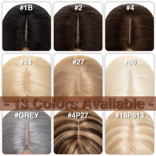 Hair topper swatches with numbers indicating different shades.