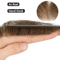 Hand-hooked lace base on human hairline topper showing natural root and realistic knotting
