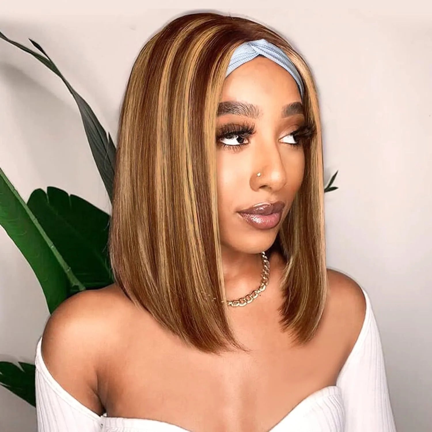Headband Wig Human Hair Mixed Blonde